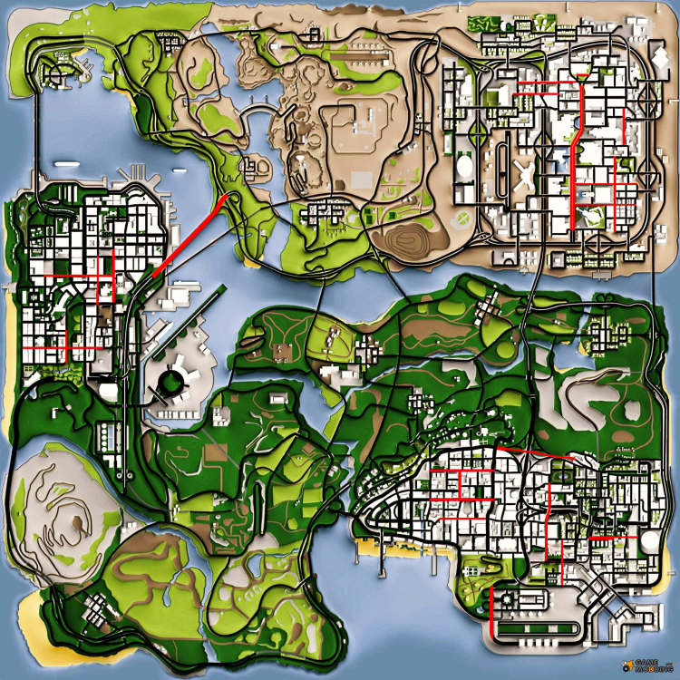 The Map of 'Slow Roads' in San Andreas - Multi Theft Auto - Mr. Green ...